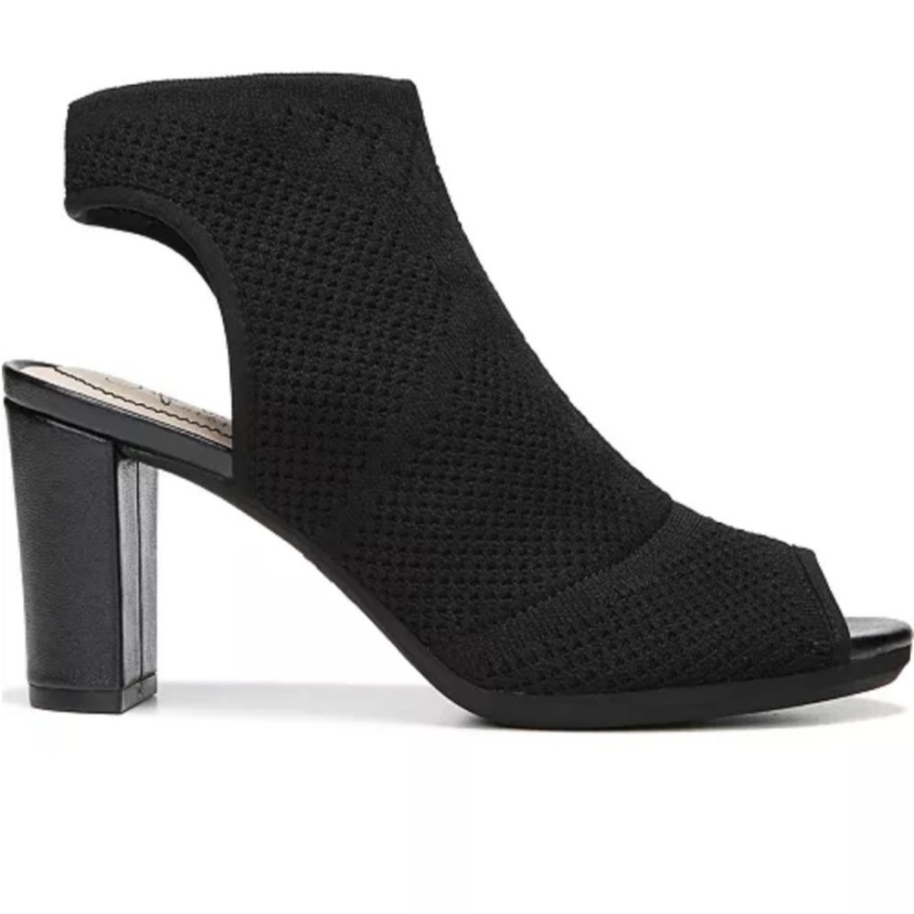 Black Open-Toe Block Heel Booties NEW